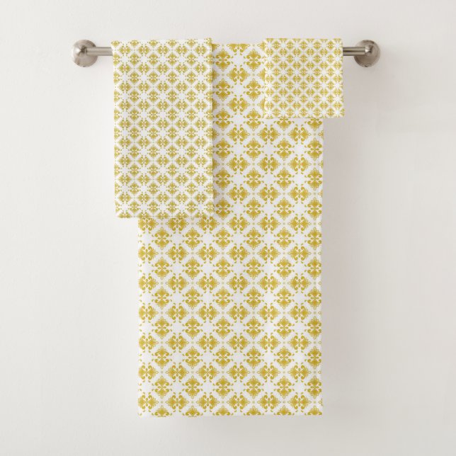 Antique Gold Damask Pattern Bath Towel Set (Insitu)