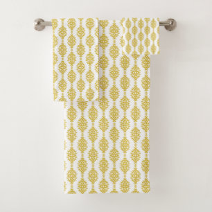 Antique Gold Damask Pattern Bath Towel Set