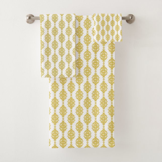 Antique Gold Damask Pattern Bath Towel Set (Insitu)