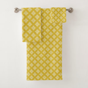 Antique Gold Damask Pattern Bath Towel Set