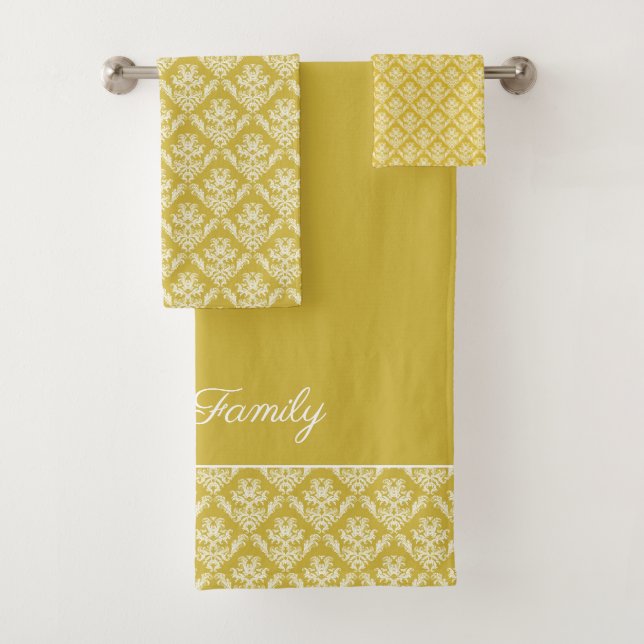 Antique Gold Damask Pattern Bath Towel Set (Insitu)