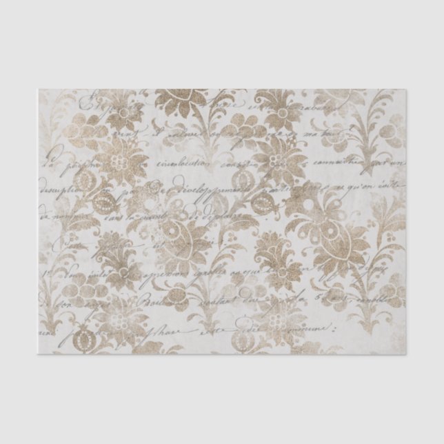 Antique Gold Damask Script Tissue Paper (Front)