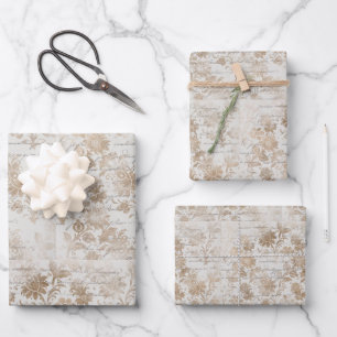Antique Gold Damask Script Wrapping Paper Sheet