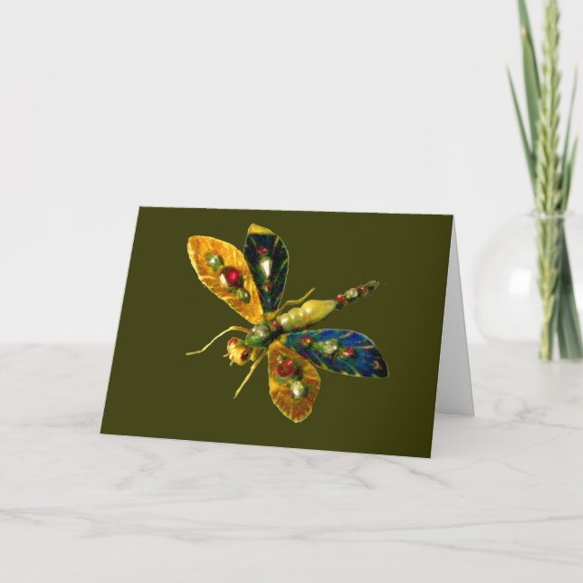 ANTIQUE GOLD DRAGONFLY JEWEL WITH GEMSTONES CARD (Front)
