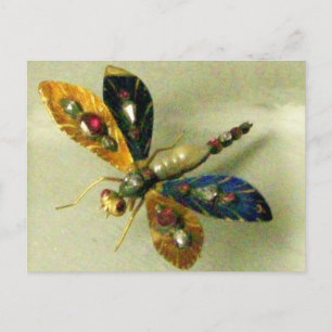ANTIQUE GOLD DRAGONFLY JEWEL WITH GEMSTONES POSTCA POSTCARD