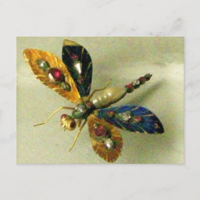 ANTIQUE GOLD DRAGONFLY JEWEL WITH GEMSTONES POSTCA POSTCARD (Front)
