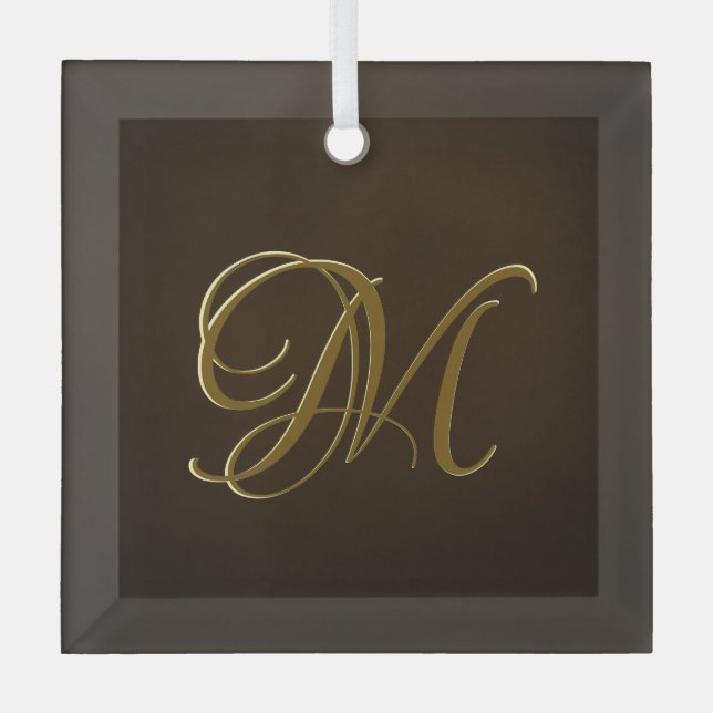 Antique Gold Embossed Monogram Personalised Gift Glass Tree Decoration (Front)
