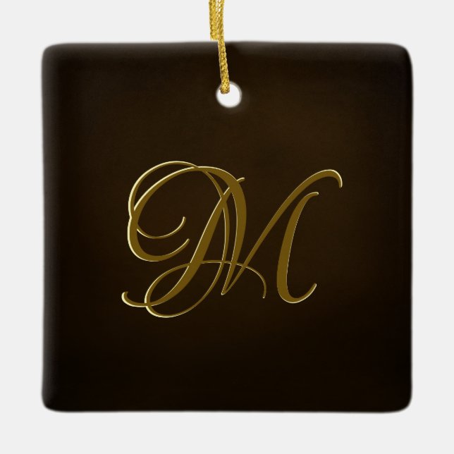 Antique Gold Embossed Monogram Personalised Text Ceramic Ornament (Front)