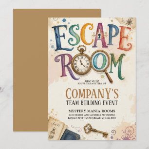 Antique Gold Escape Room Mystery Solving Teamwork Invitation