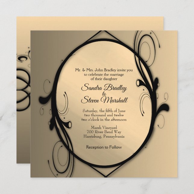 Antique Gold Fantasy Mirror Wedding Invitation (Front/Back)