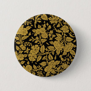 Antique Gold Floral Indian Lac-work Black Pattern 6 Cm Round Badge