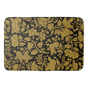 Antique Gold Floral Indian Lac-work Black Pattern Bath Mat