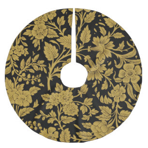 Antique Gold Floral Indian Lac-work Black Pattern Brushed Polyester Tree Skirt