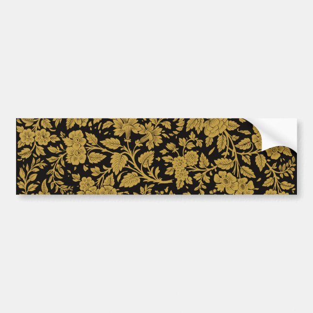 Antique Gold Floral Indian Lac-work Black Pattern Bumper Sticker (Front)