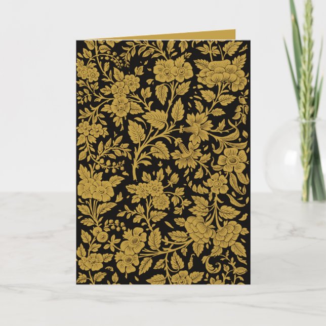 Antique Gold Floral Indian Lac-work Black Pattern Card (Front)