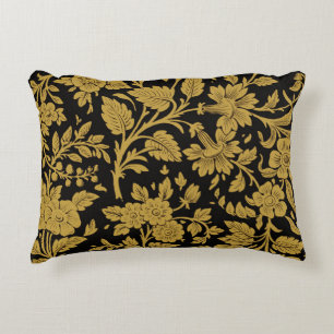 Antique Gold Floral Indian Lac-work Black Pattern Decorative Cushion
