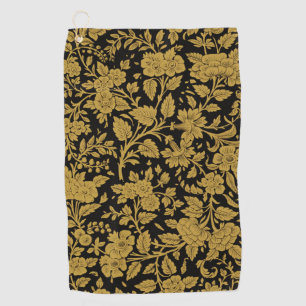 Antique Gold Floral Indian Lac-work Black Pattern Golf Towel