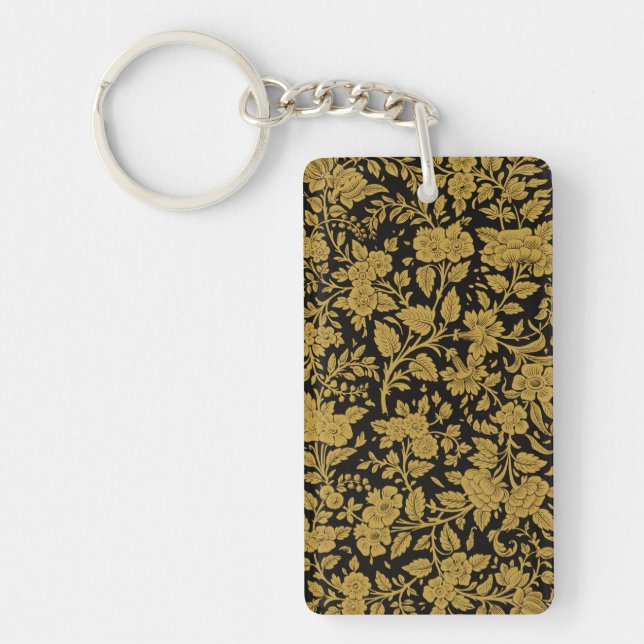 Antique Gold Floral Indian Lac-work Black Pattern Key Ring (Front)