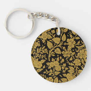 Antique Gold Floral Indian Lac-work Black Pattern Key Ring