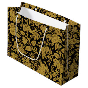 Antique Gold Floral Indian Lac-work Black Pattern Large Gift Bag