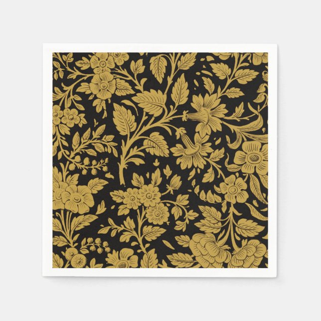 Antique Gold Floral Indian Lac-work Black Pattern Napkin (Front)