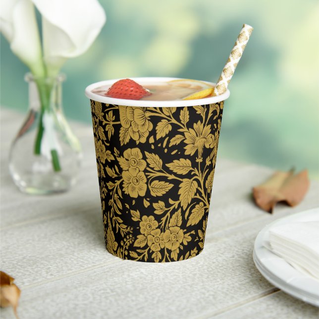 Antique Gold Floral Indian Lac-work Black Pattern Paper Cups (Insitu)