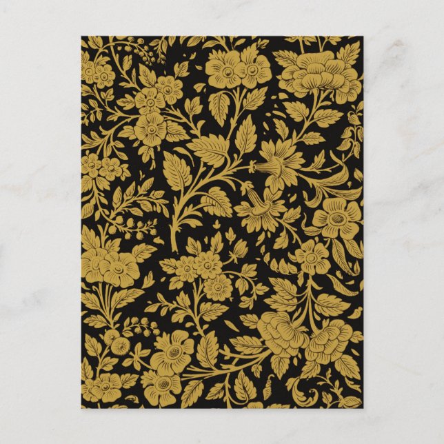 Antique Gold Floral Indian Lac-work Black Pattern Postcard (Front)