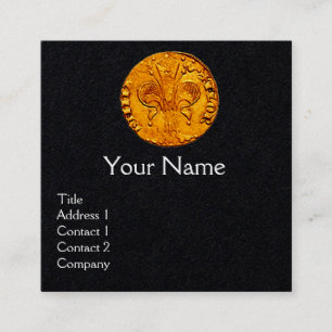 ANTIQUE GOLD FLORENTINE FORINT Black Paper Square Business Card