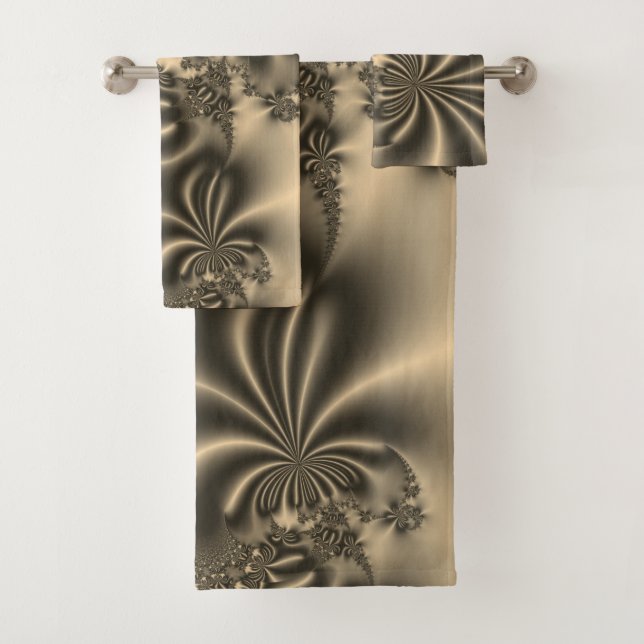 Antique Gold Flowing Fractal Bath Towel Set (Insitu)