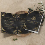 Antique Gold Frame Black Islamic Wedding Invitation<br><div class="desc">Amaze your guests with this Islamic style folded wedding invite featuring a delicate vintage frame and 'Bismillah' in Arabic calligraphy. Simply add your event details on this easy-to-use template to make it a one-of-a-kind invitation.</div>