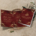 Antique Gold Frame Burgundy Red Islamic Wedding Invitation<br><div class="desc">Amaze your guests with this Islamic style folded wedding invite featuring a delicate vintage frame and 'Bismillah' in Arabic calligraphy. Simply add your event details on this easy-to-use template to make it a one-of-a-kind invitation.</div>
