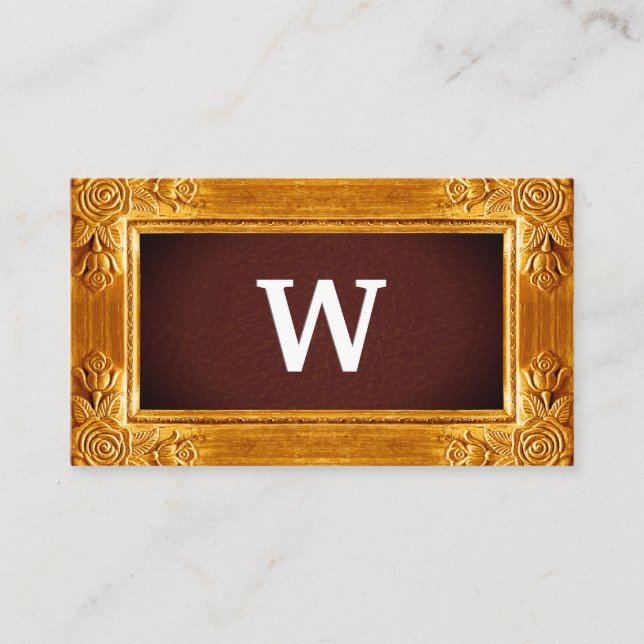 Antique Gold Frame | Luxury Leather Texture Business Card (Front)