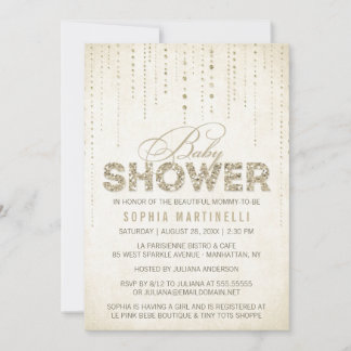 Antique Gold Glitter Baby Shower Invitation