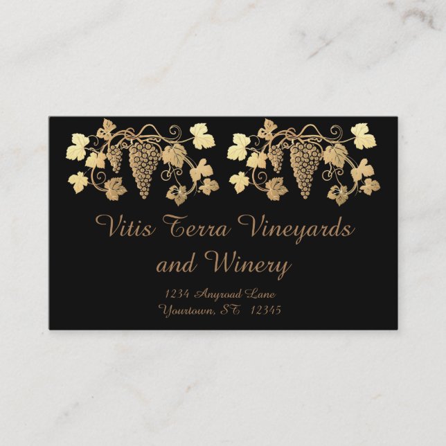 Antique Gold Grapes Vineyard Winery Business Card (Front)