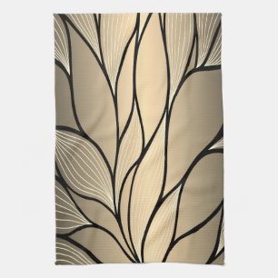 Antique Gold Leave Pattern  Tea Towel