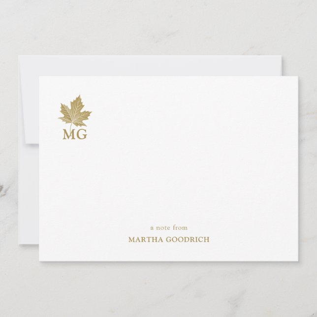 Antique Gold Maple Leaf Personalised Monogram Card (Front)
