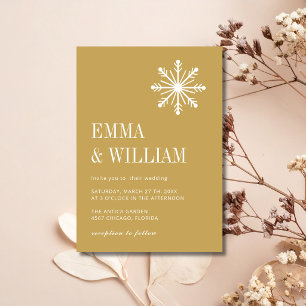Antique Gold Minimal Snowflake Calligraphy Wedding Invitation