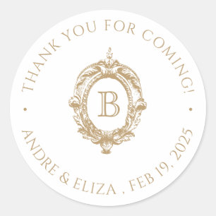 Antique Gold Monogram Crest Classic Round Sticker