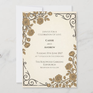 Antique Gold Ornate Floral Wedding Invitation