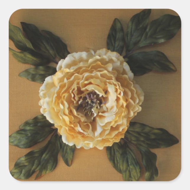 Antique Gold Peony Square Sticker (Front)