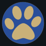 Antique Gold Pet Cat Dog Paw Blue Classic Round Sticker<br><div class="desc">Attention pet,  dog,  and cat lovers! Seal your holiday envelopes with this sticker featuring an antique gold paw print on a blue background. Decorate your Christmas presents with this sticker instead of plain old tape! Available in additional background colours. Matching cards,  wrapping paper,  return address labels,  and envelopes available.</div>