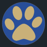 Antique Gold Pet Cat Dog Paw Blue Classic Round Sticker<br><div class="desc">Attention pet,  dog,  and cat lovers! Seal your holiday envelopes with this sticker featuring an antique gold paw print on a blue background. Decorate your Christmas presents with this sticker instead of plain old tape! Available in additional background colours. Matching cards,  wrapping paper,  return address labels,  and envelopes available.</div>