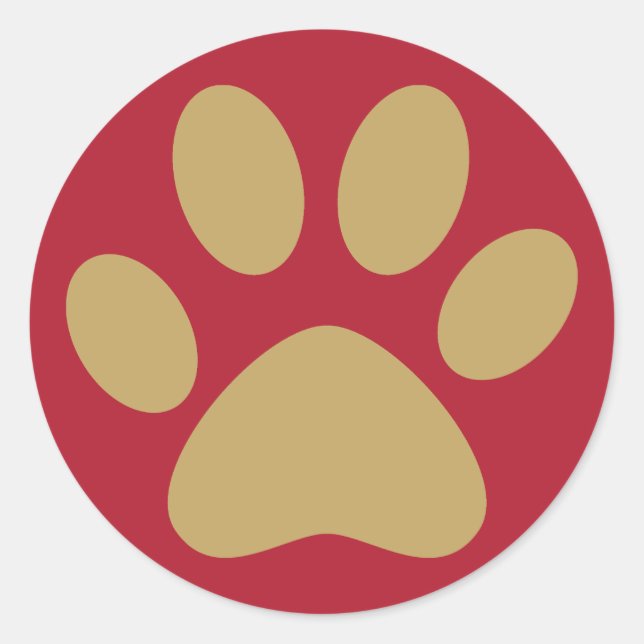 Antique Gold Pet Cat Dog Paw Christmas Red Classic Round Sticker (Front)
