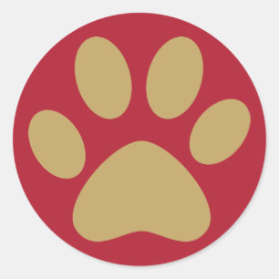 Antique Gold Pet Cat Dog Paw Christmas Red Classic Round Sticker