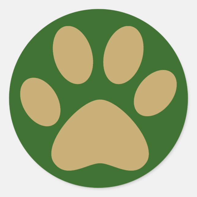 Antique Gold Pet Cat Dog Paw Holiday Green Classic Round Sticker (Front)
