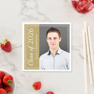 Antique Gold Photo Class of 2026 Grad Party Napkin