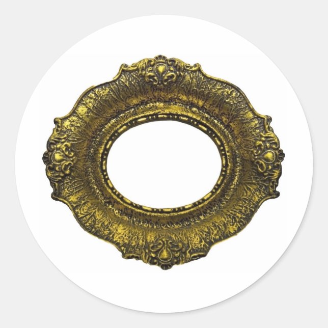 Antique Gold Picture Frame Classic Round Sticker (Front)