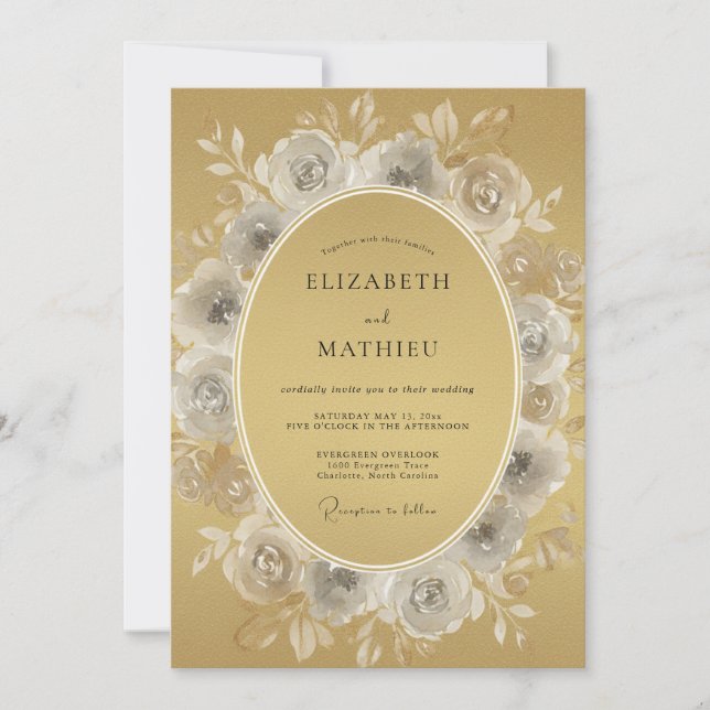 Antique Gold Prestigious Vintage Wedding Invitation (Front)