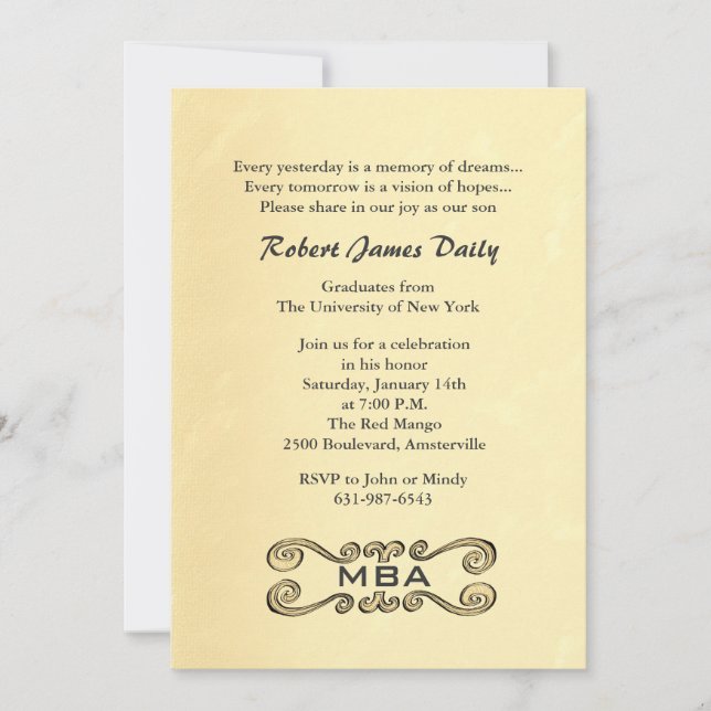 Antique Gold Scroll Graduation Invitation (Front)