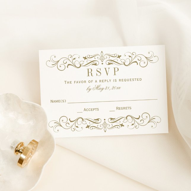 Antique Gold Scrollwork Wedding RSVP Card (Creator Uploaded)